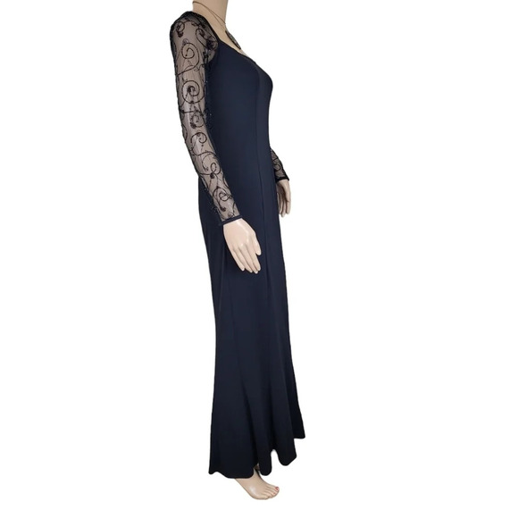 Evening Black Bugle Seeds Beaded Long Sleeve Dress - Picture 3 of 3